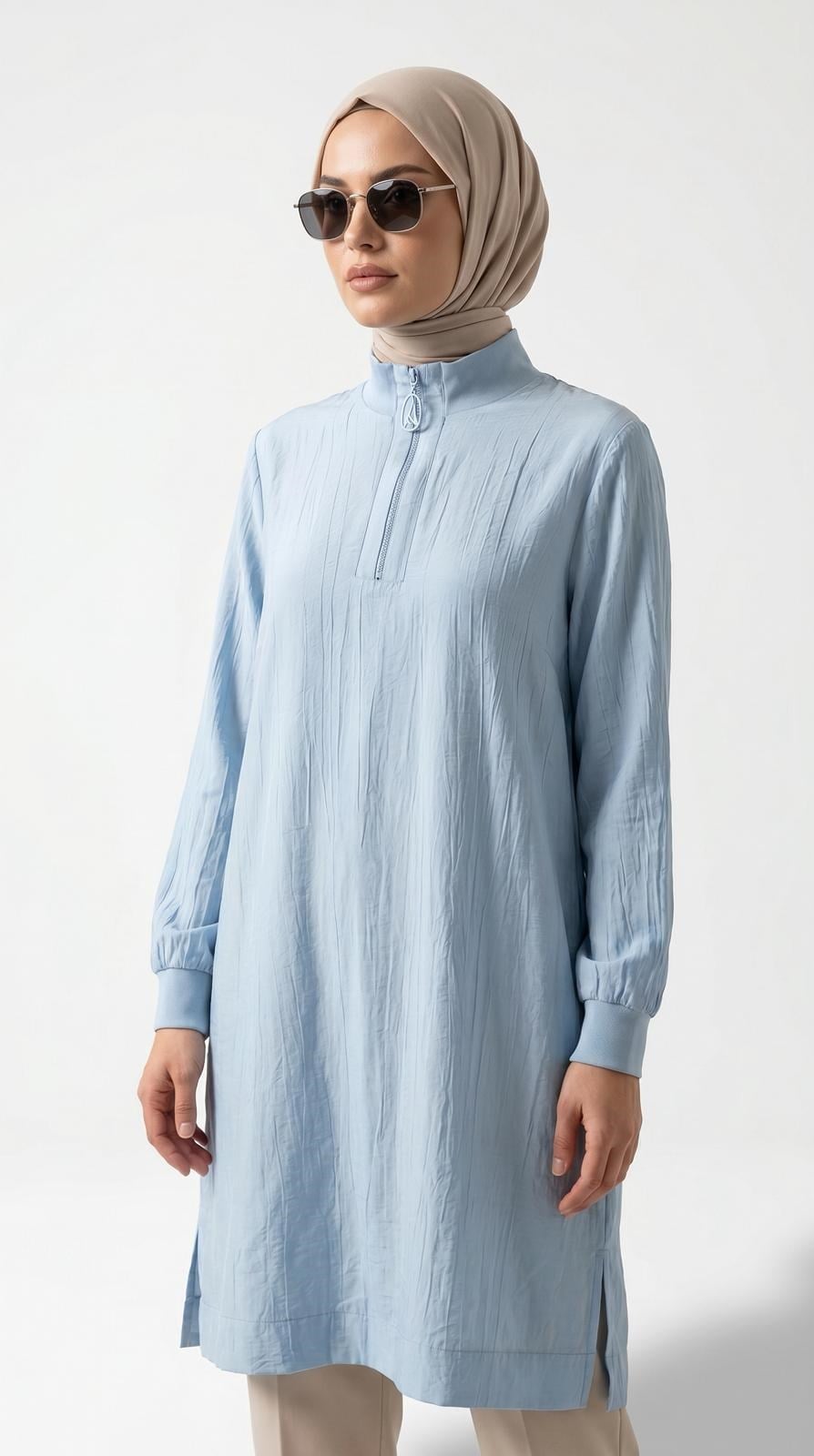 Armine TREND Çilek Kumaş Yarım Fermuarlı Tunik Mavi 26YT462