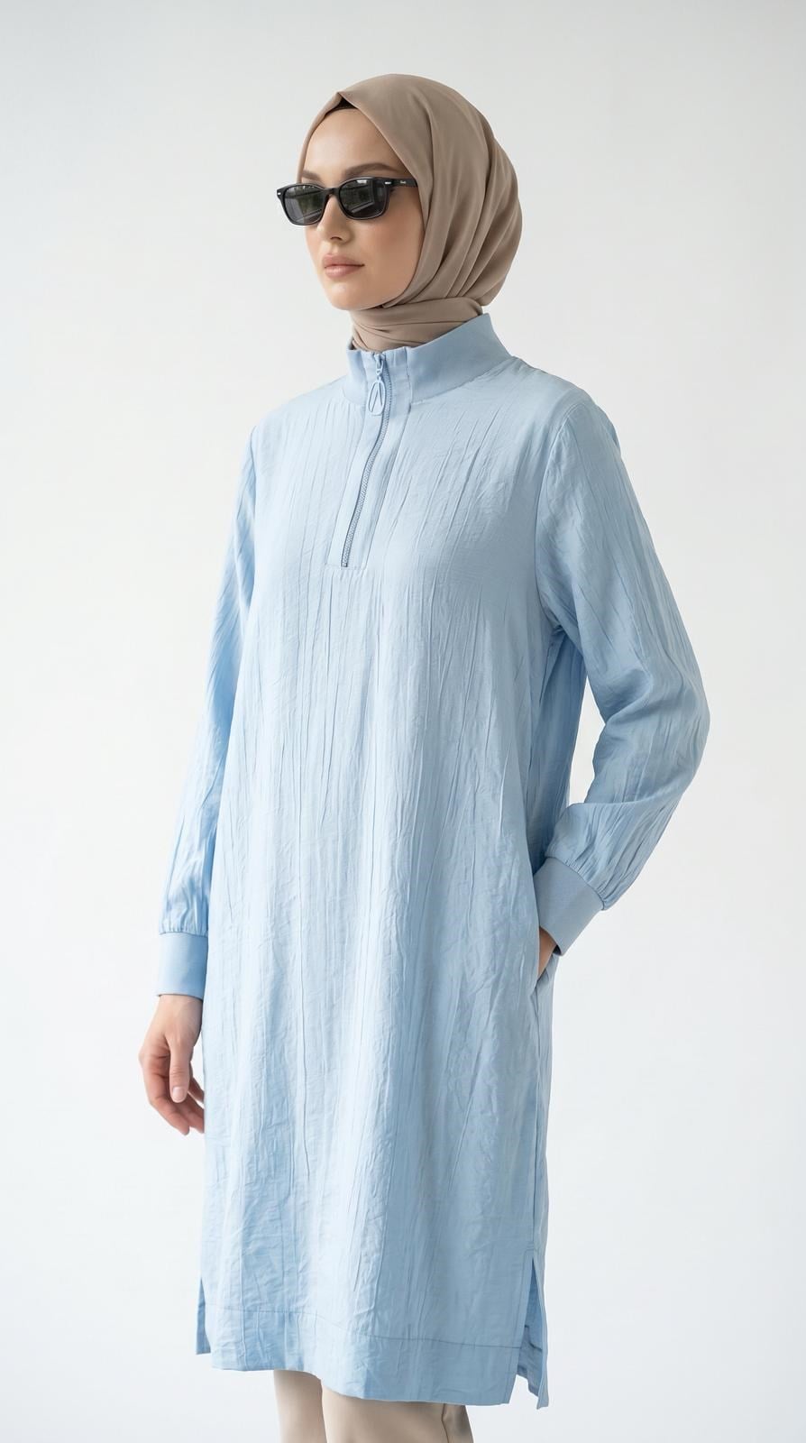 Armine TREND Çilek Kumaş Yarım Fermuarlı Tunik Mavi 26YT462