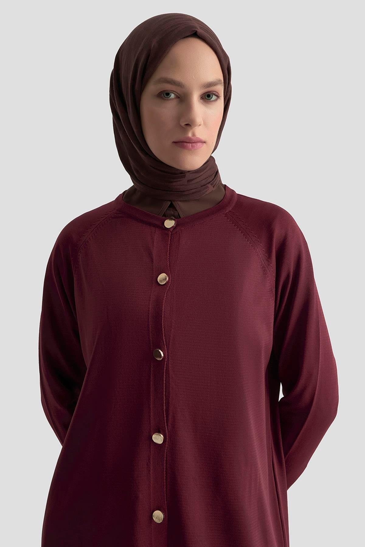 Armine TREND Çizgi Detaylı Triko Hırka Bordo 25YTD4123