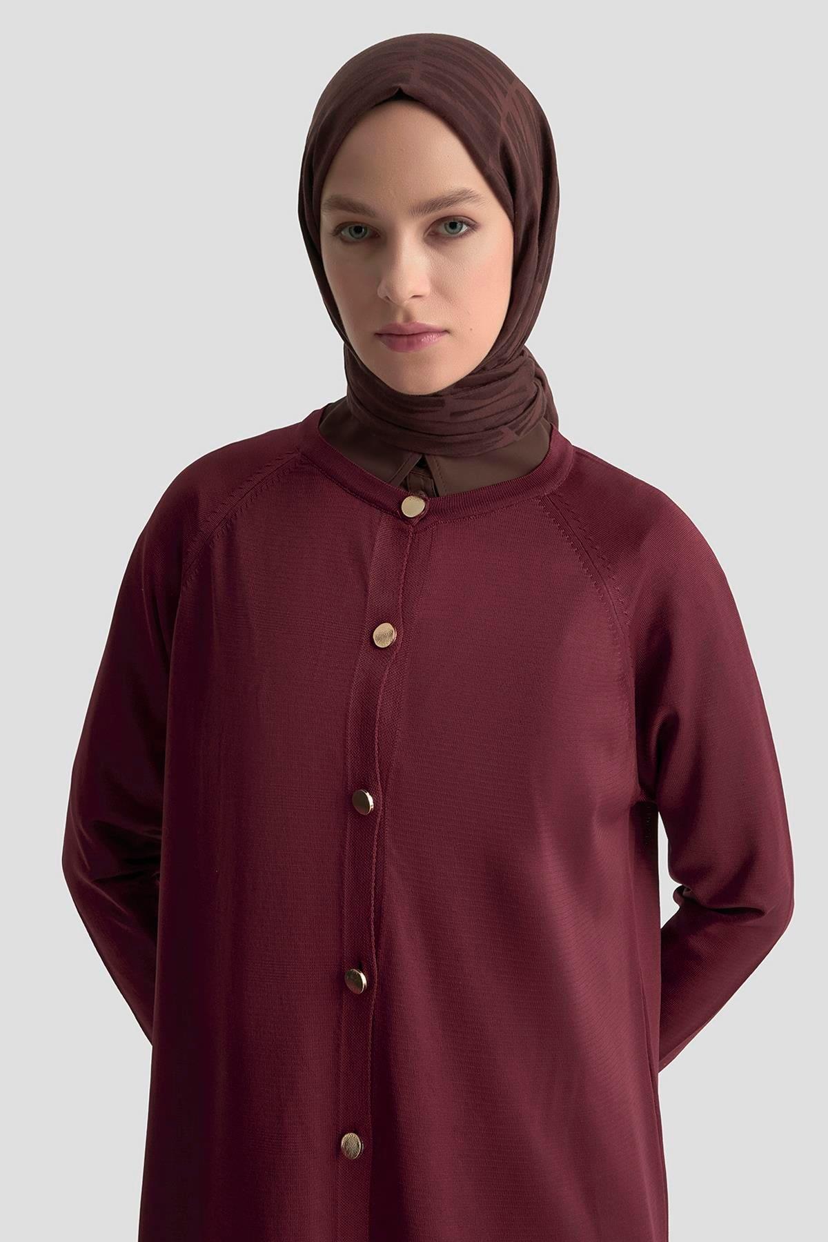 Armine TREND Çizgi Detaylı Triko Hırka Bordo 25YTD4123