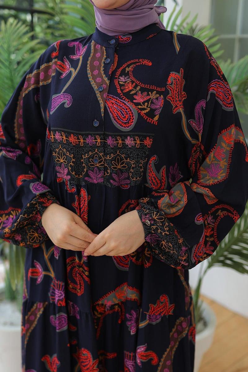 ARMİNE TREND Desenli Uzun Elbise Siyah 25YT949