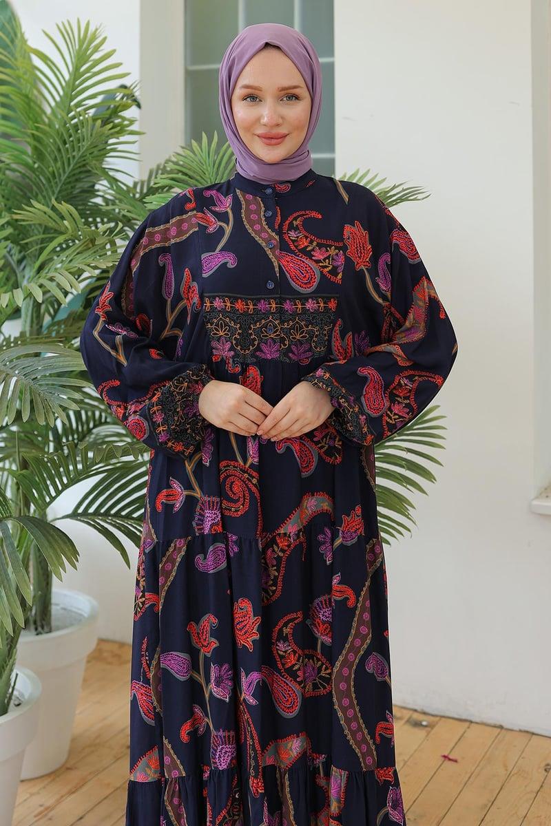 ARMİNE TREND Desenli Uzun Elbise Siyah 25YT949