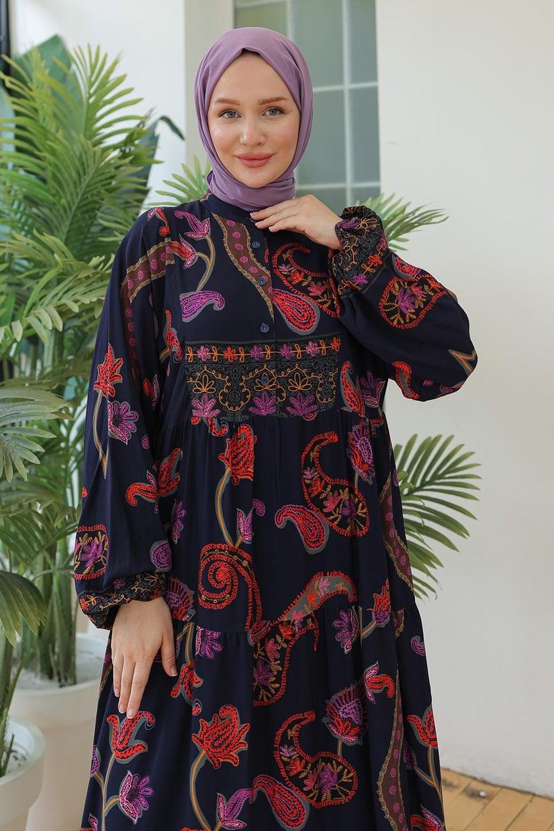 ARMİNE TREND Desenli Uzun Elbise Siyah 25YT949