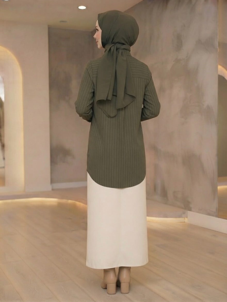 Armine TREND Dik Yaka Gizli Patlı Yan Cepli Tunik Yeşil 26yt472