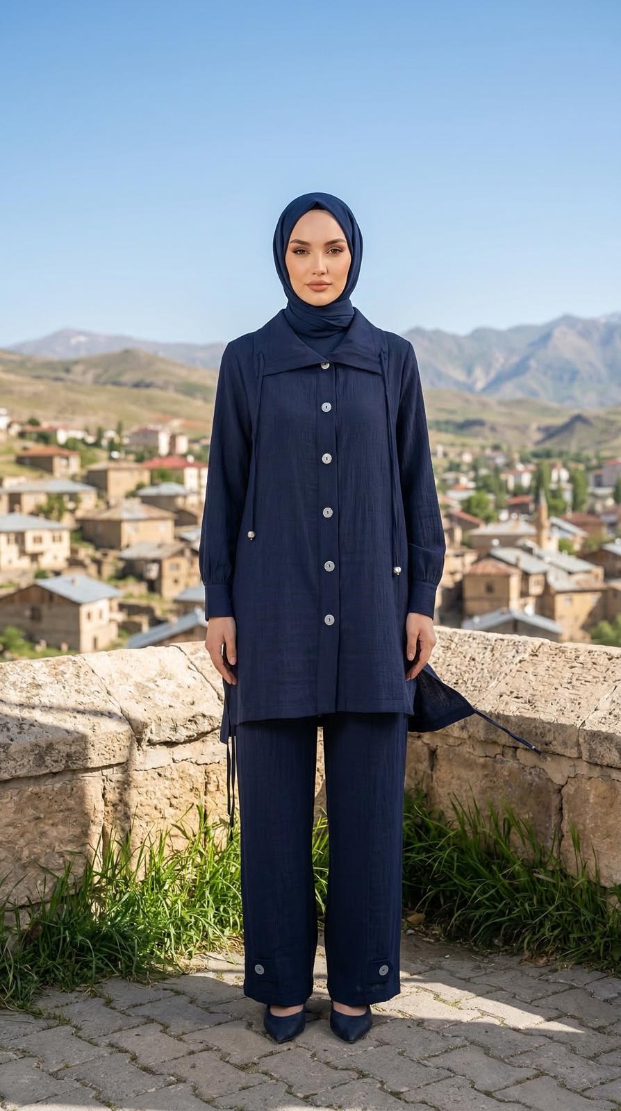 Armine TREND Düğme Detaylı Pantolonlu Takım Lacivert 26YT658