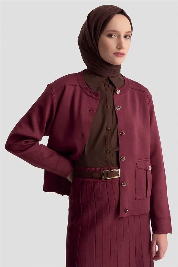 Armine TREND Düğmeli Etekli Merserize Takım Bordo 25YTD6120