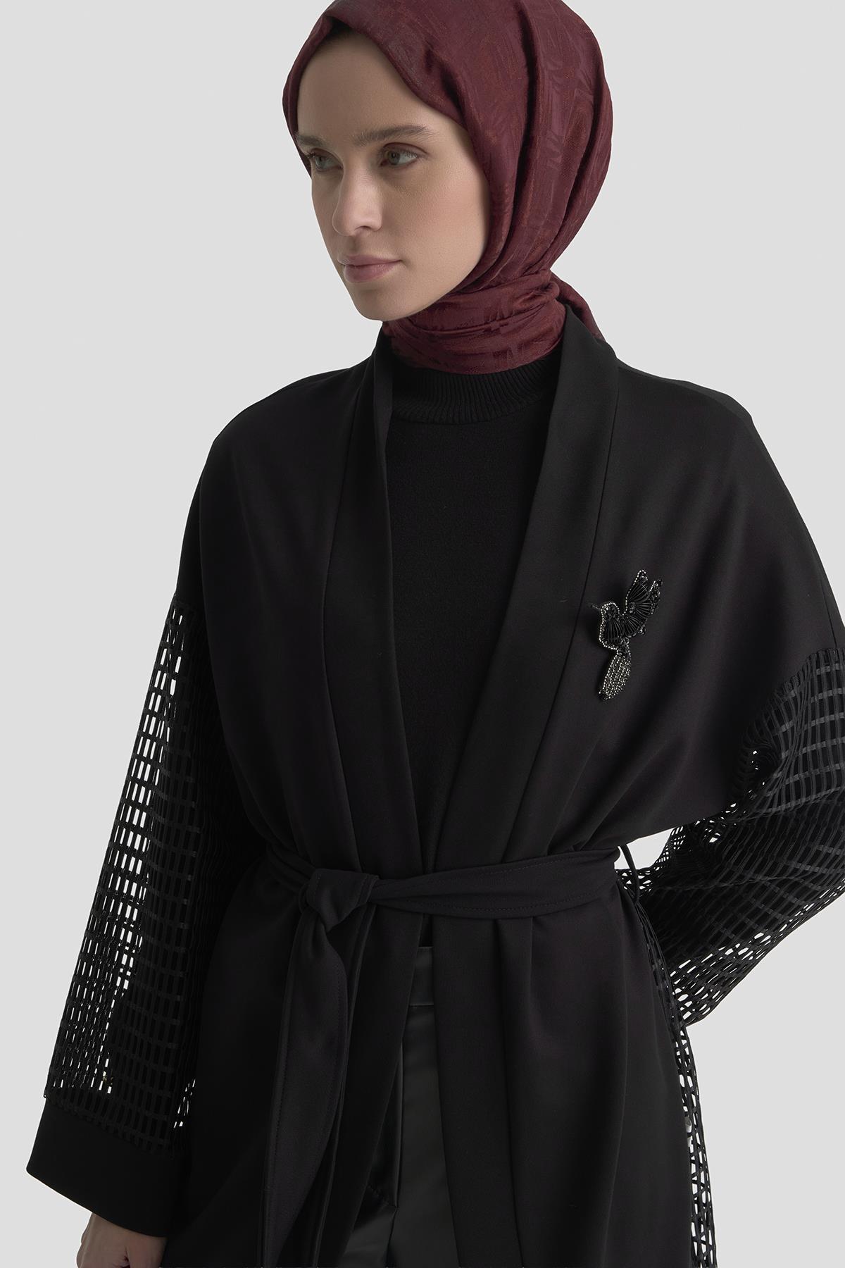 Armine TREND File Detay Uzun Hırka Siyah 25KT561