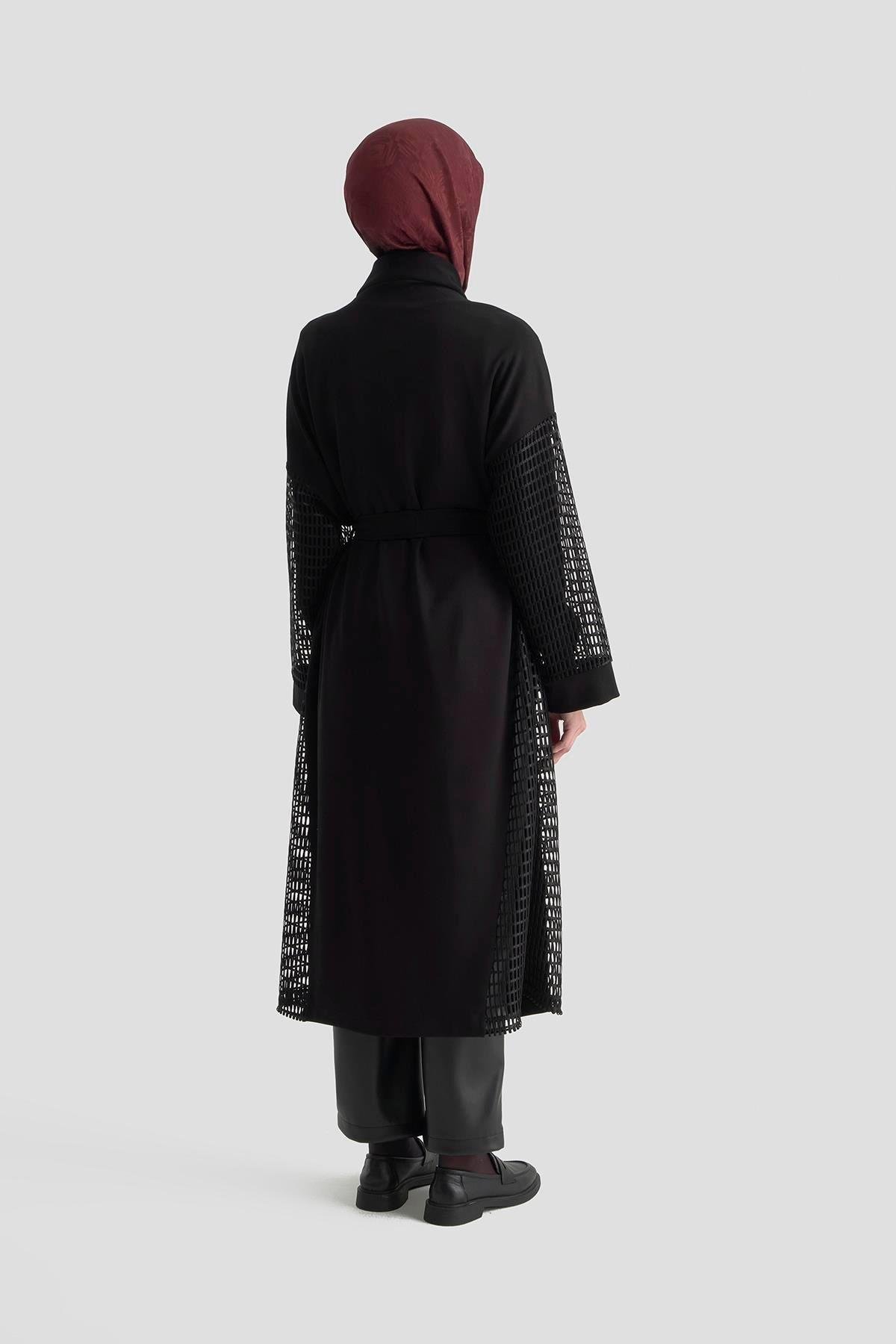 Armine TREND File Detay Uzun Hırka Siyah 25KT561