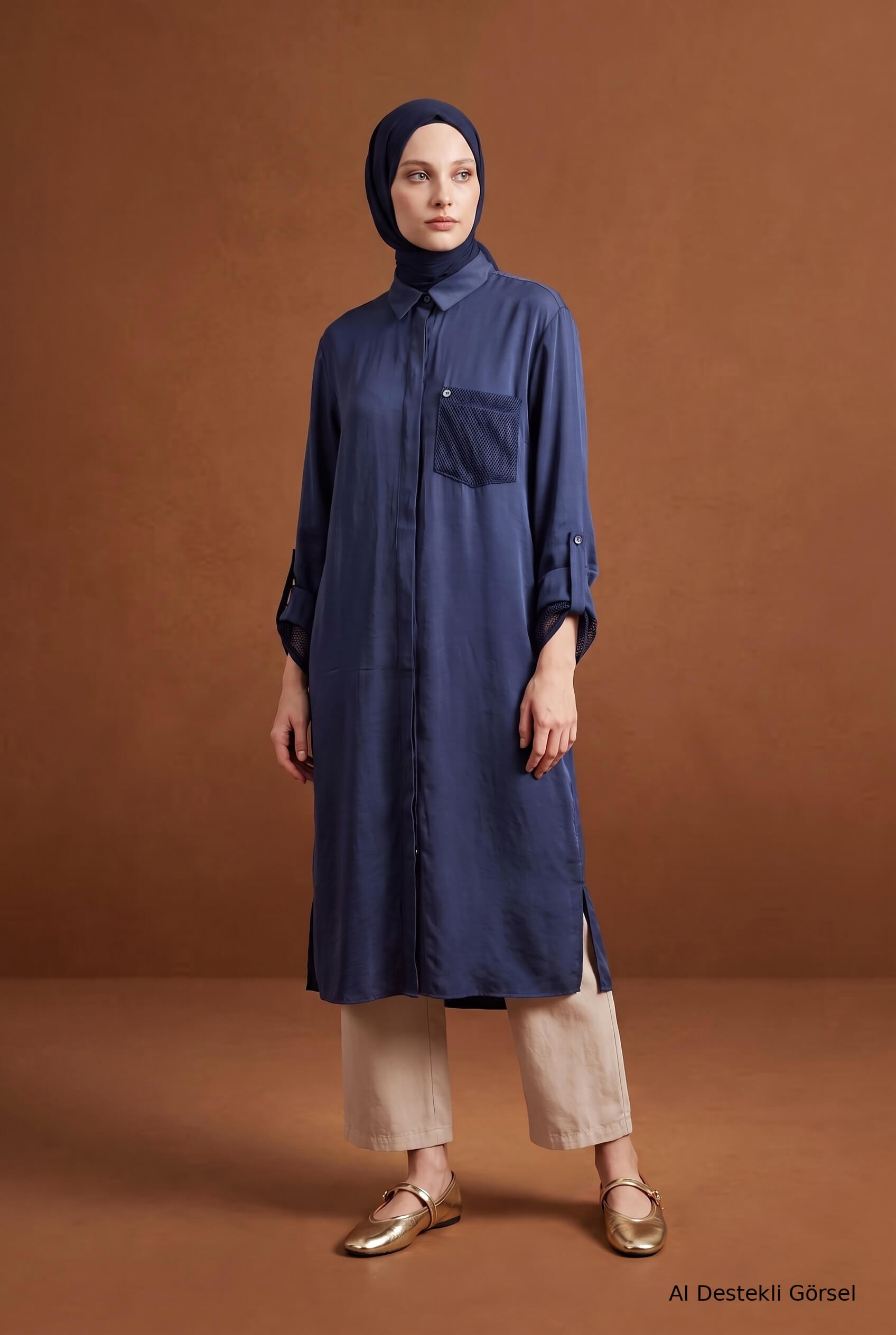 Armine TREND File Detaylı Gizli Düğmeli Tunik Lacivert 26YT458