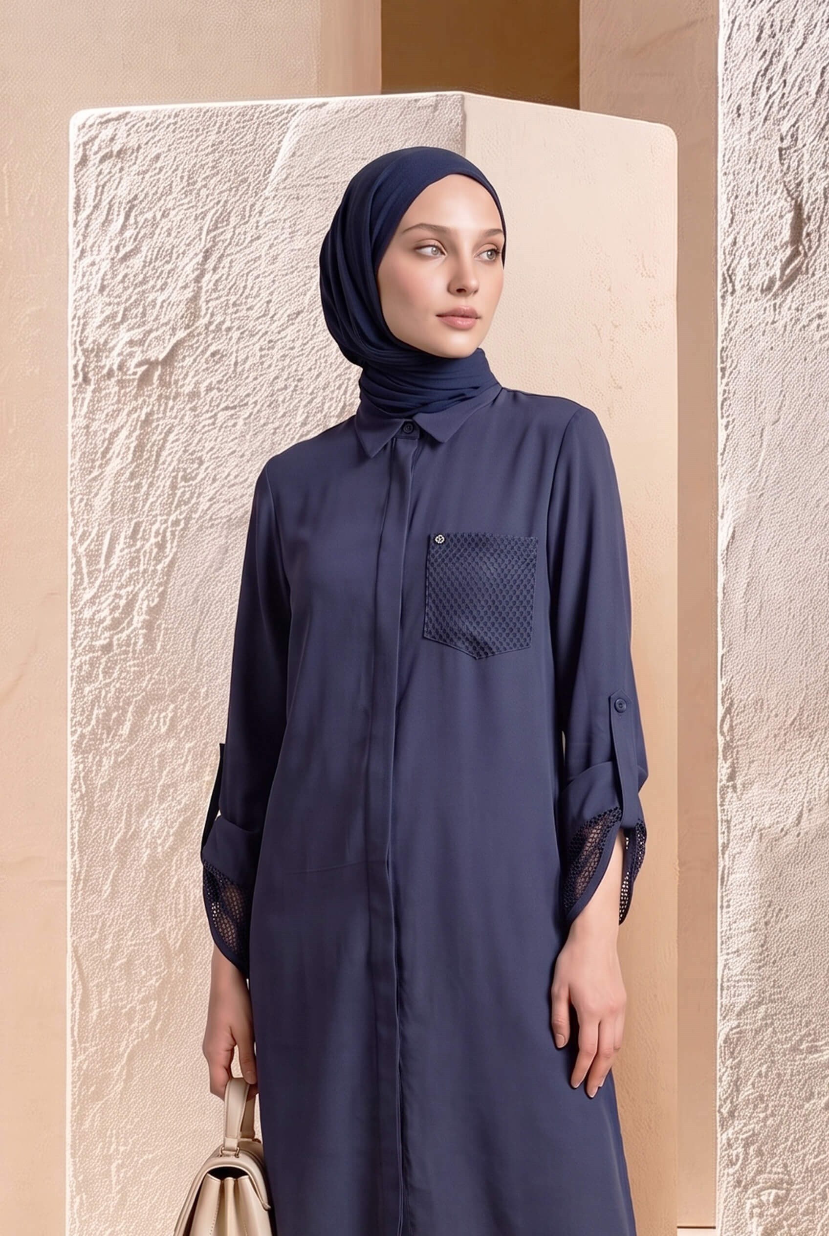 Armine TREND File Detaylı Gizli Düğmeli Tunik İndigo 26YT458