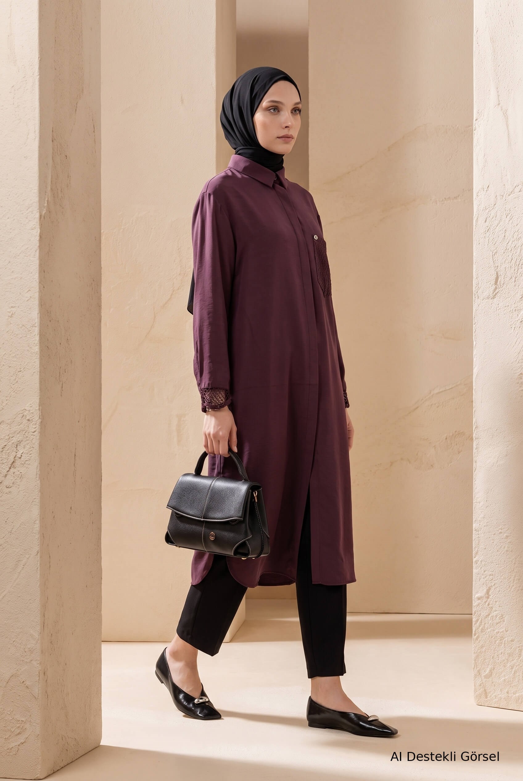 Armine TREND File Detaylı Gizli Düğmeli Tunik Bordo 26YT458