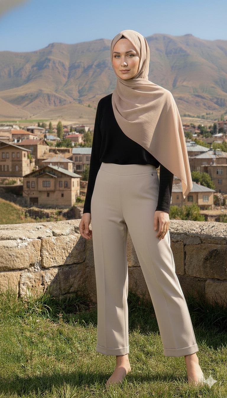 Armine TREND Geniş Duble Paça Pantolon Bej 26YT210
