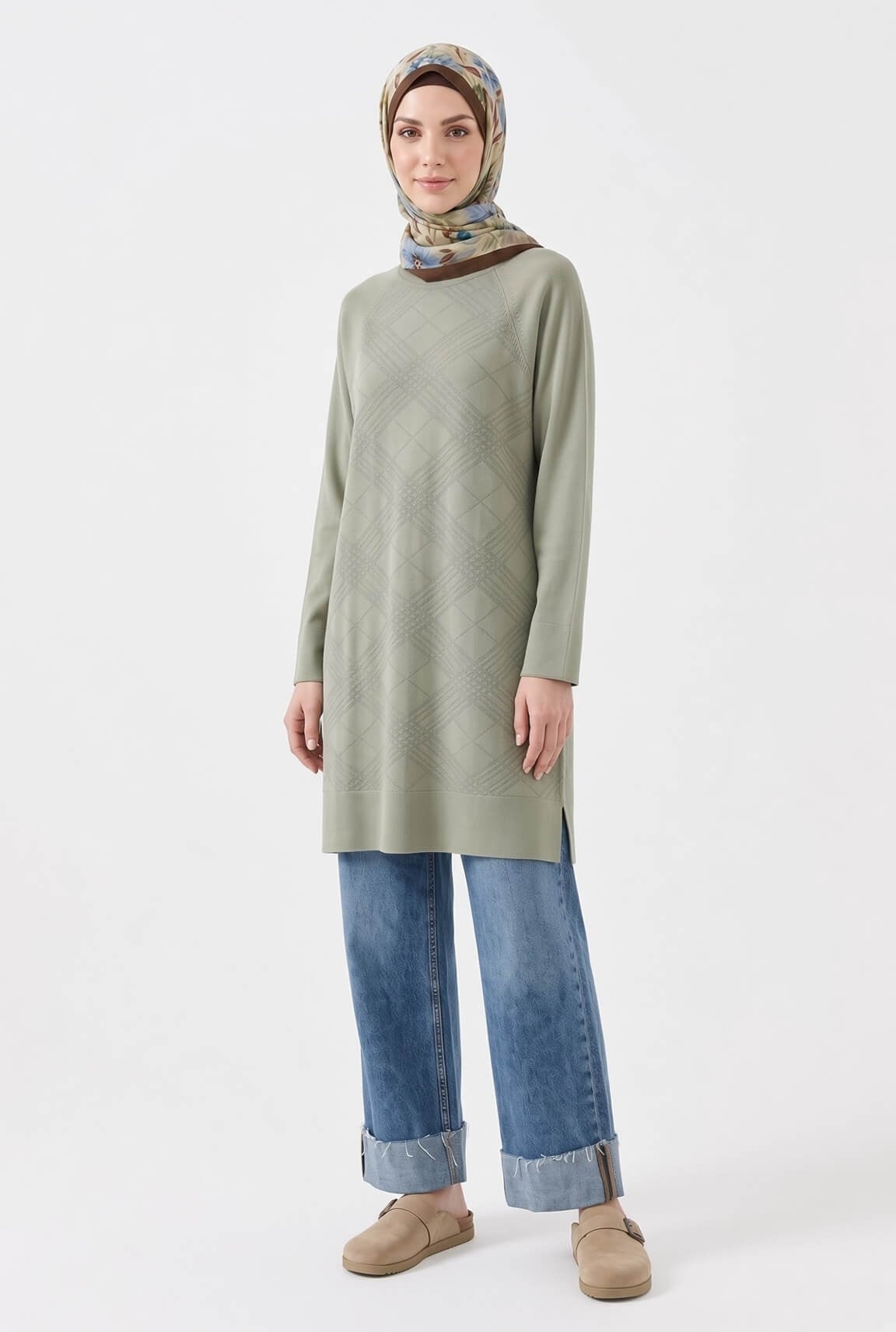 Armine TREND Geometrik Dokuma Desenli Triko Tunik Çağla 26KTD411