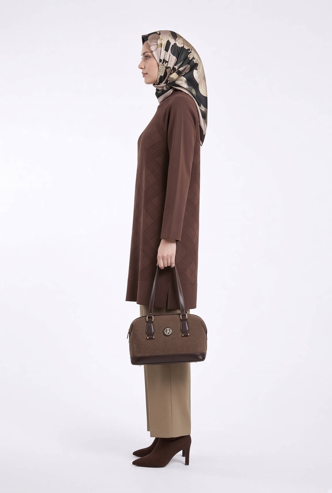 Armine TREND Geometrik Dokuma Desenli Triko Tunik Mocha 26KTD411