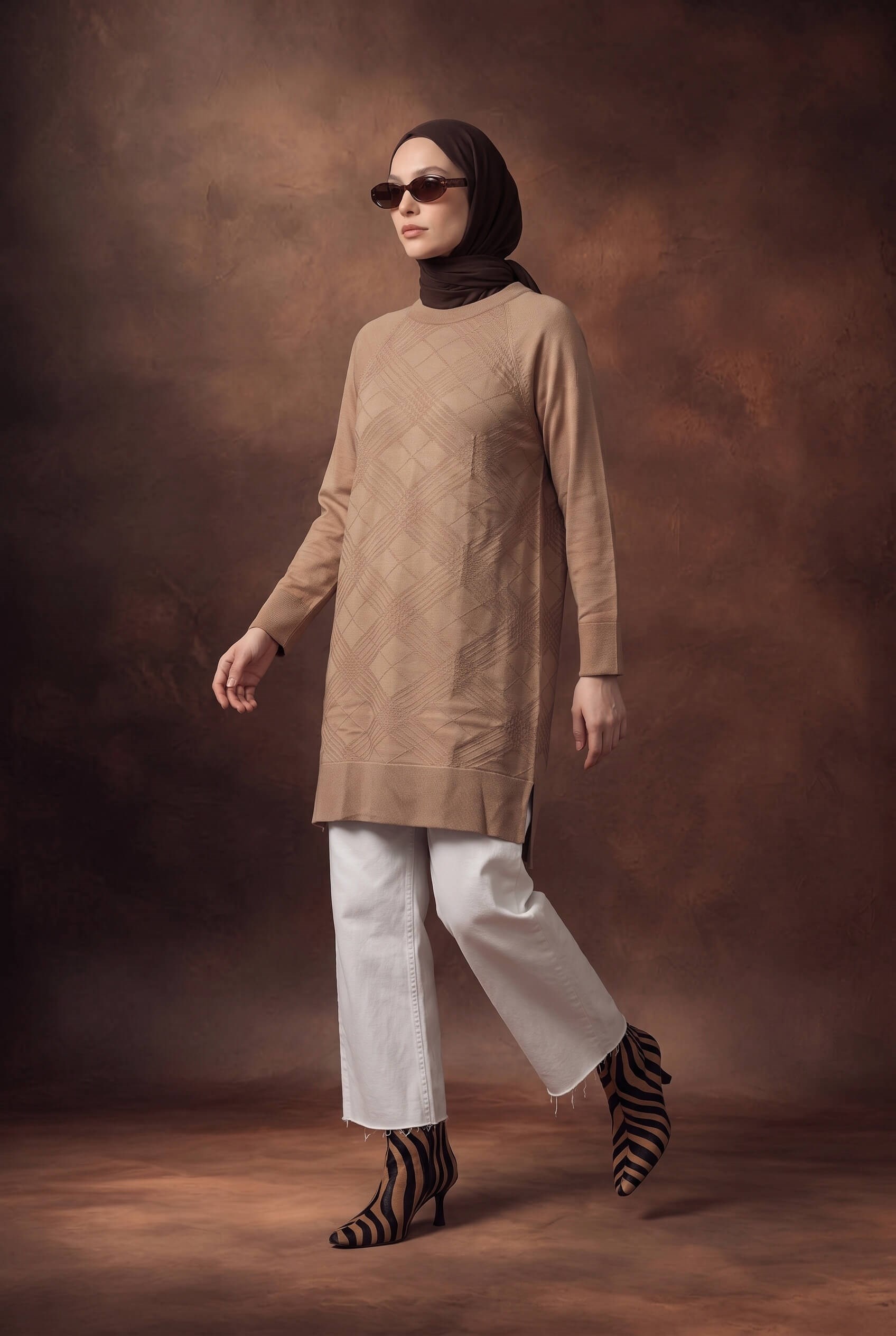 Armine TREND Geometrik Dokuma Desenli Triko Tunik Koyu Taş 26KTD411