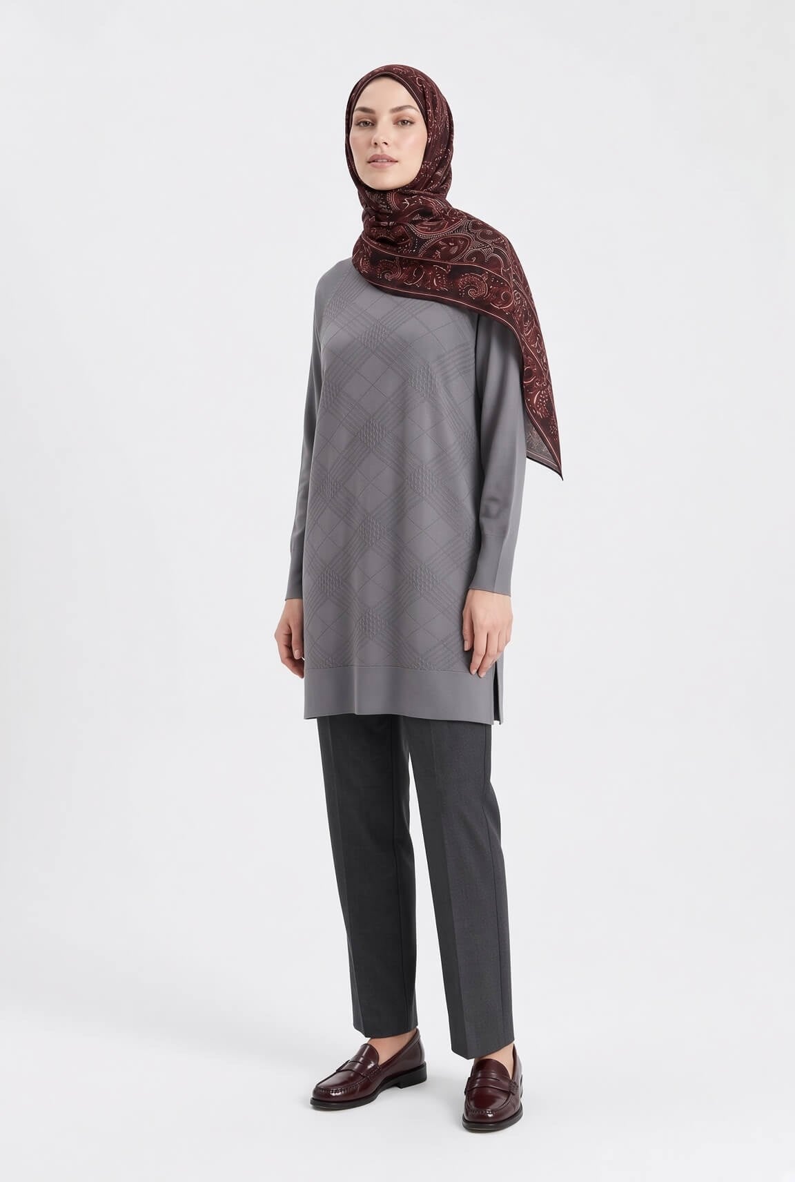 Armine TREND Geometrik Dokuma Desenli Triko Tunik Gri 26KTD411