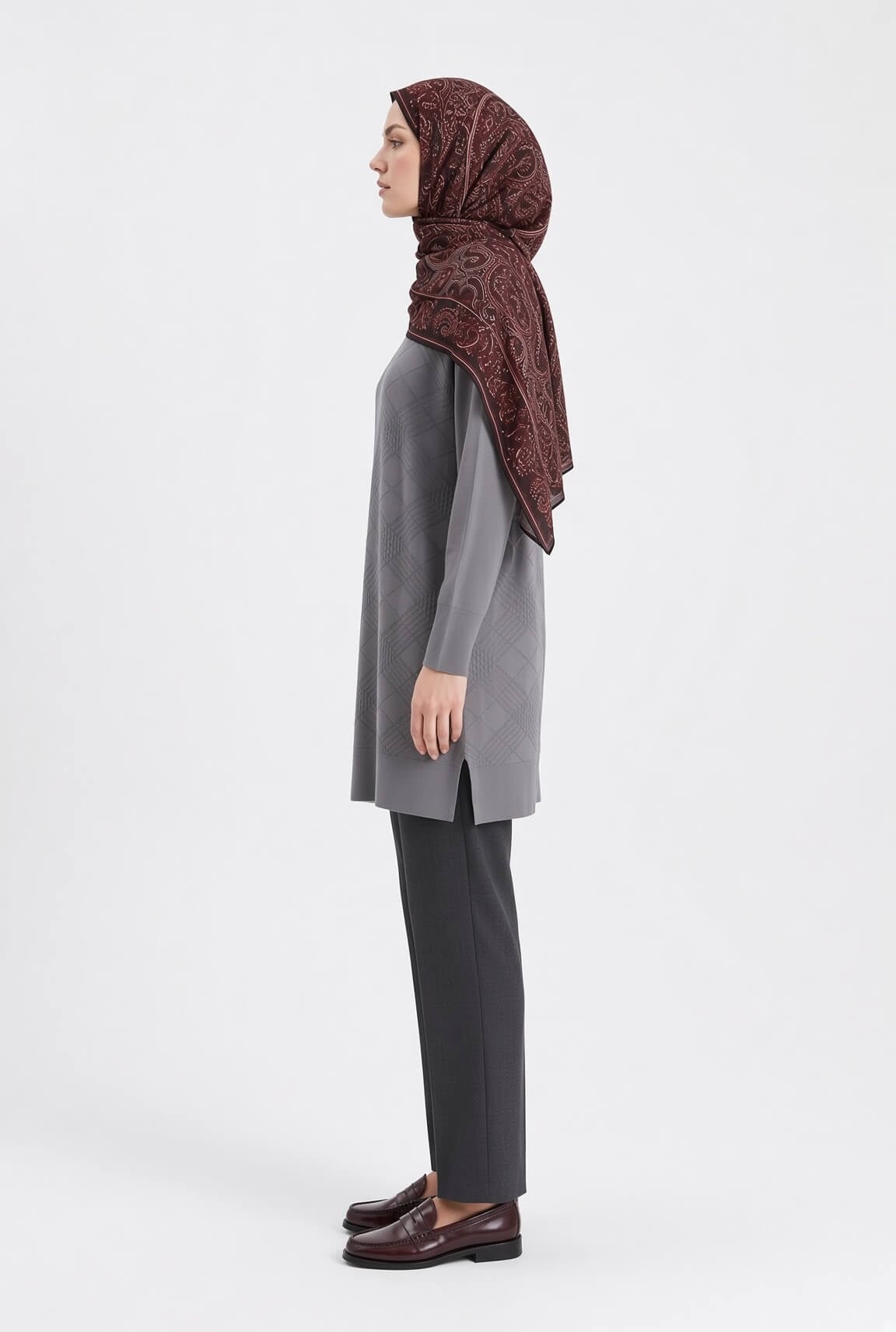 Armine TREND Geometrik Dokuma Desenli Triko Tunik Gri 26KTD411