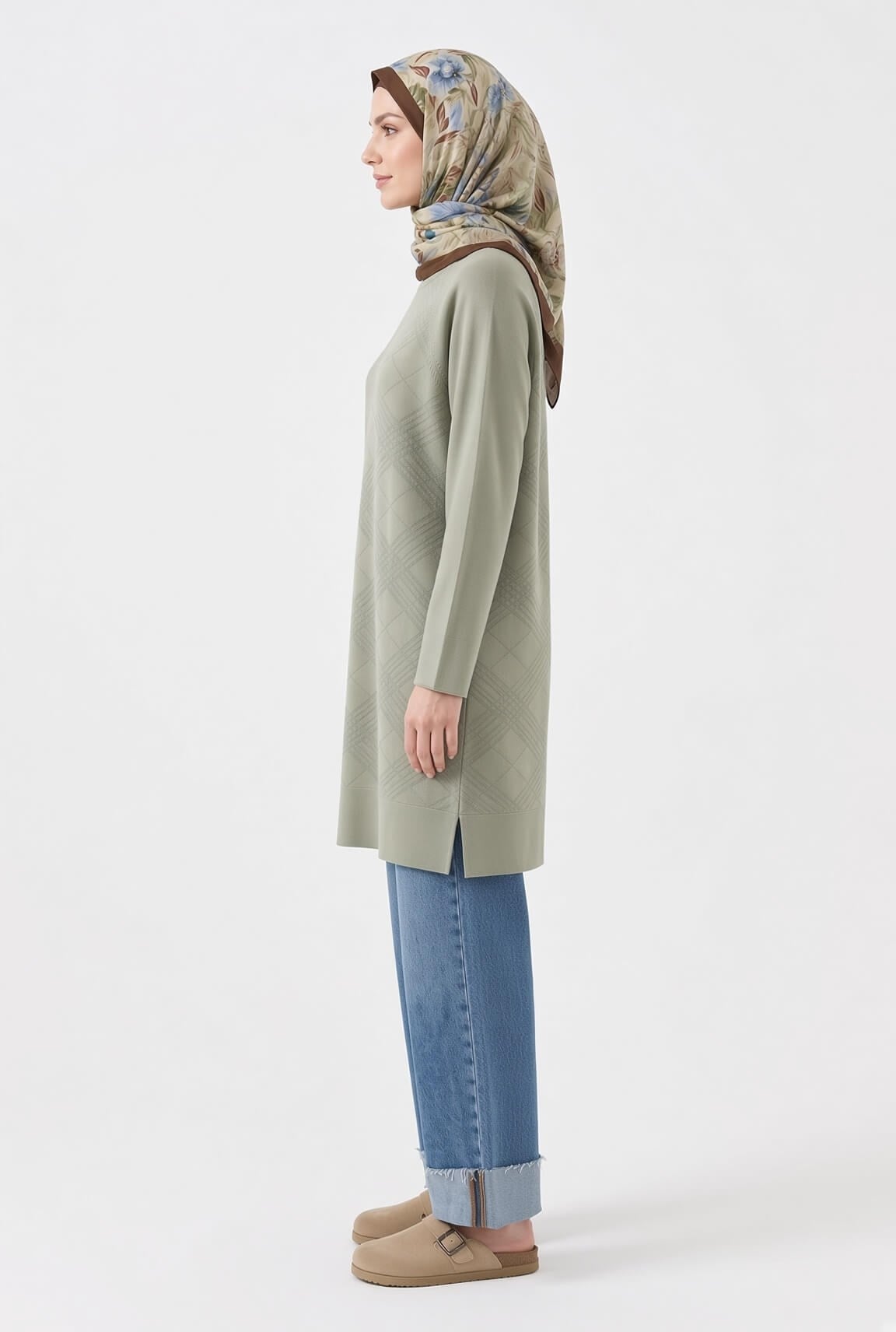 Armine TREND Geometrik Dokuma Desenli Triko Tunik Çağla 26KTD411