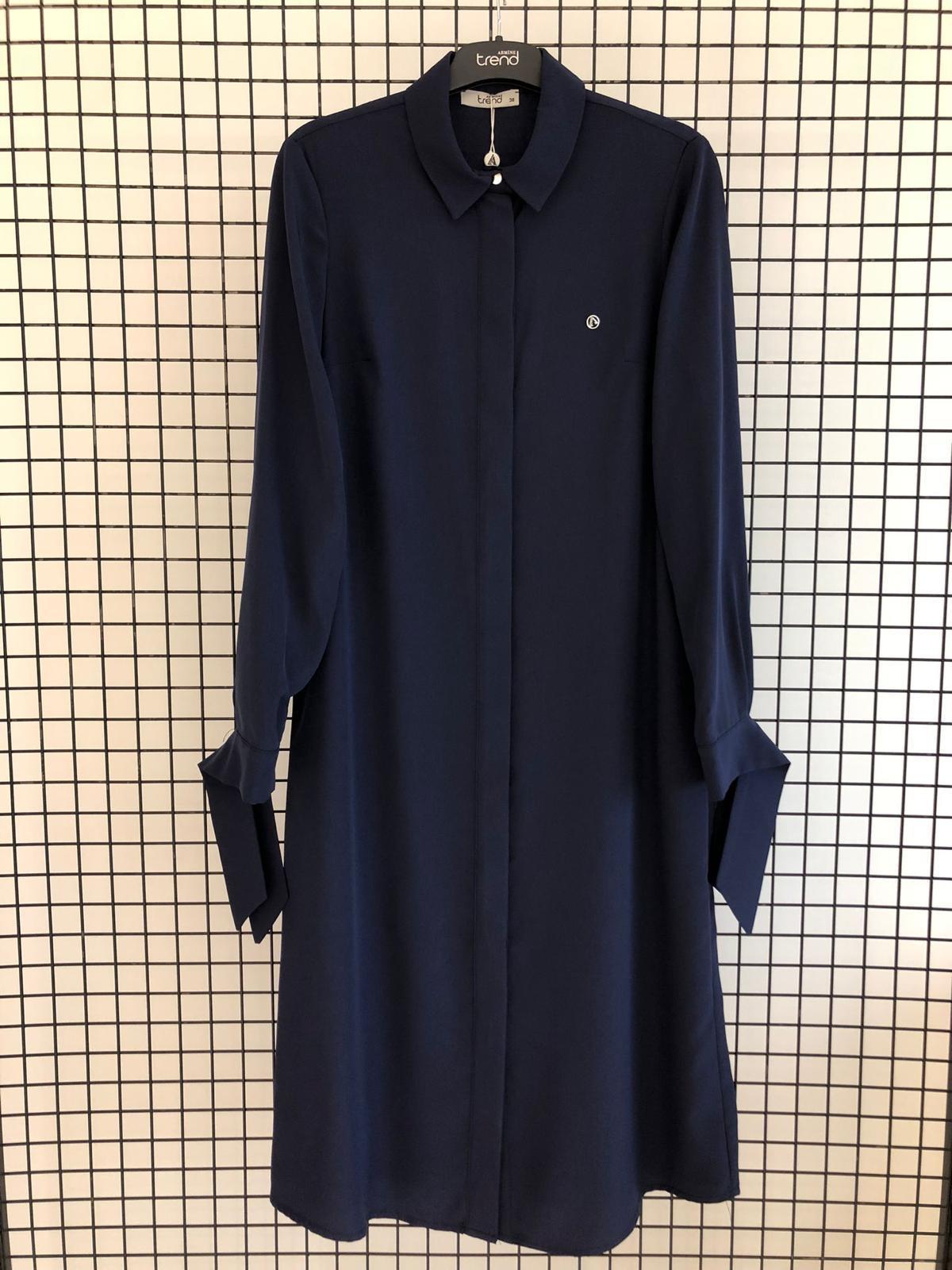 ARMİNE TREND Gizli Düğmeli Gömlek Yakalı Tunik Lacivert 25YT4158