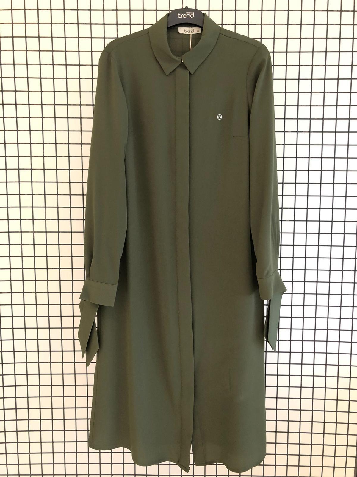 ARMİNE TREND Gizli Düğmeli Gömlek Yakalı Tunik Haki 25YT4158