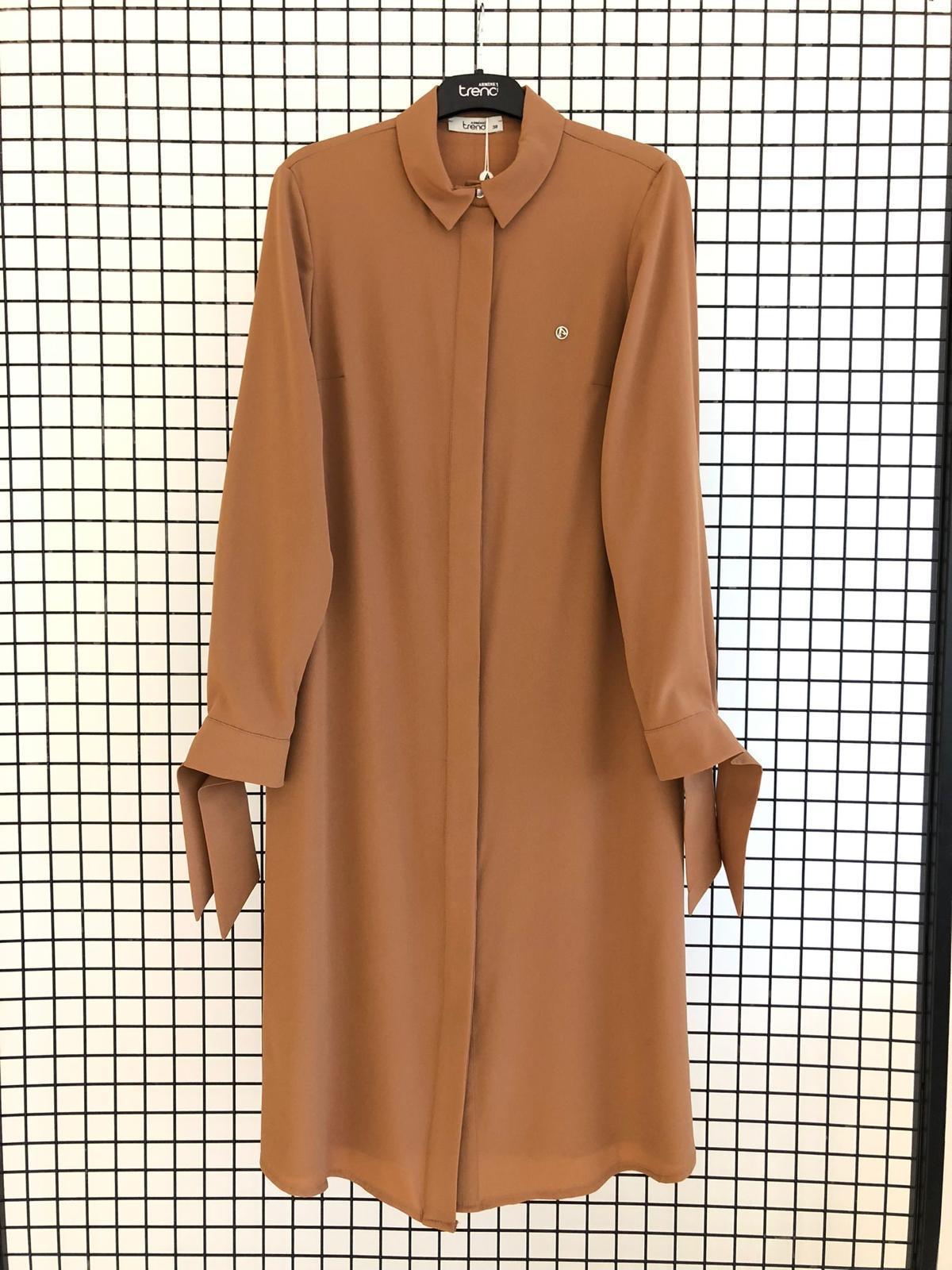 ARMİNE TREND Gizli Düğmeli Gömlek Yakalı Tunik Vizon 25YT4158