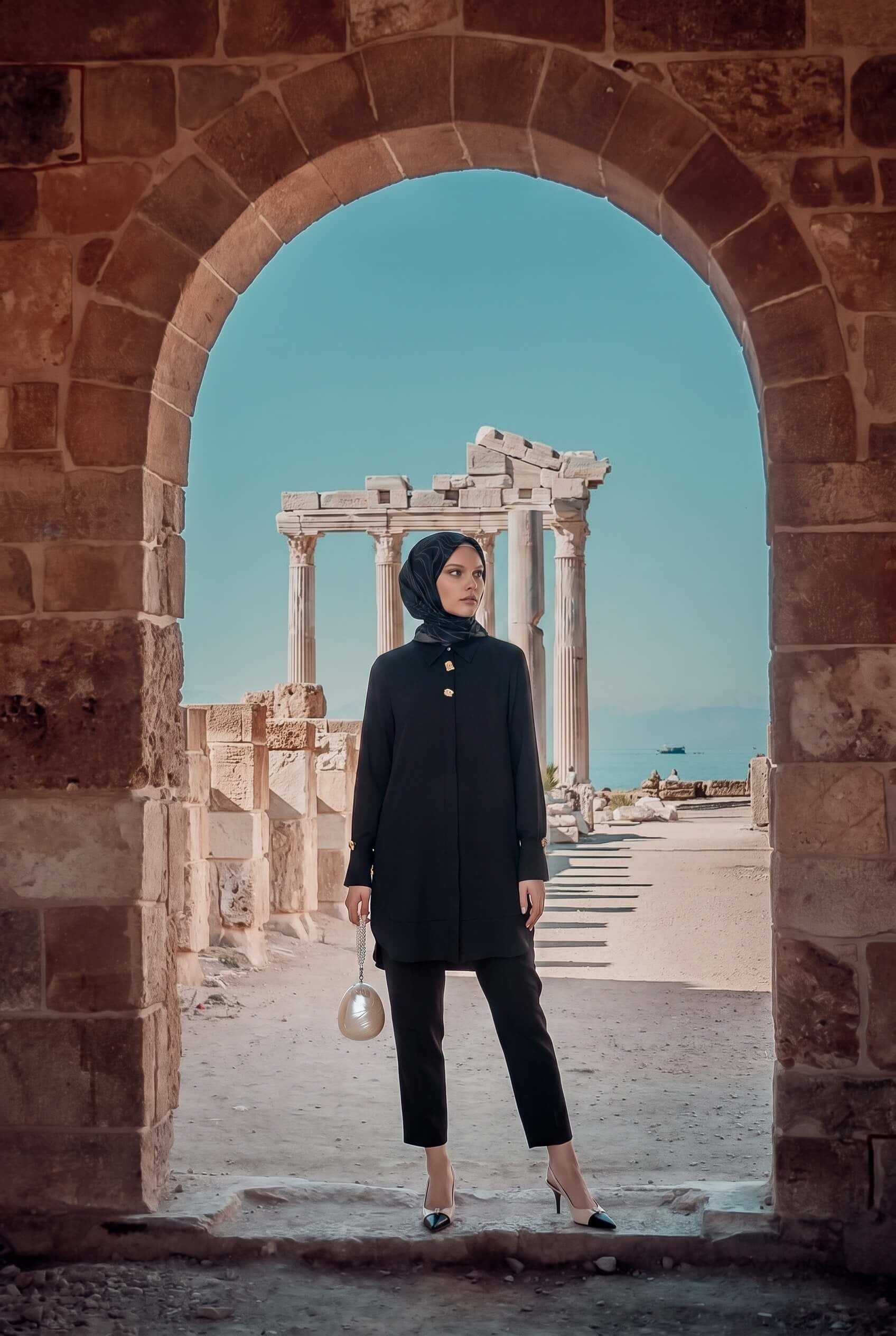 Armine TREND Gold Aksesuar Detaylı Asimetrik Tunik Siyah 26kt426