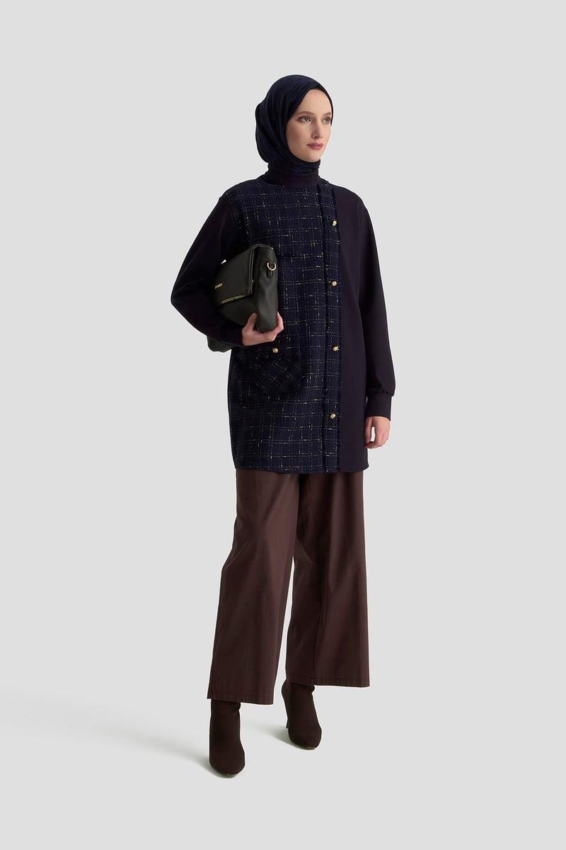 ARMİNE TREND Gold Düğme Detaylı Fermuarlı Tunik Lacivert 25KT415