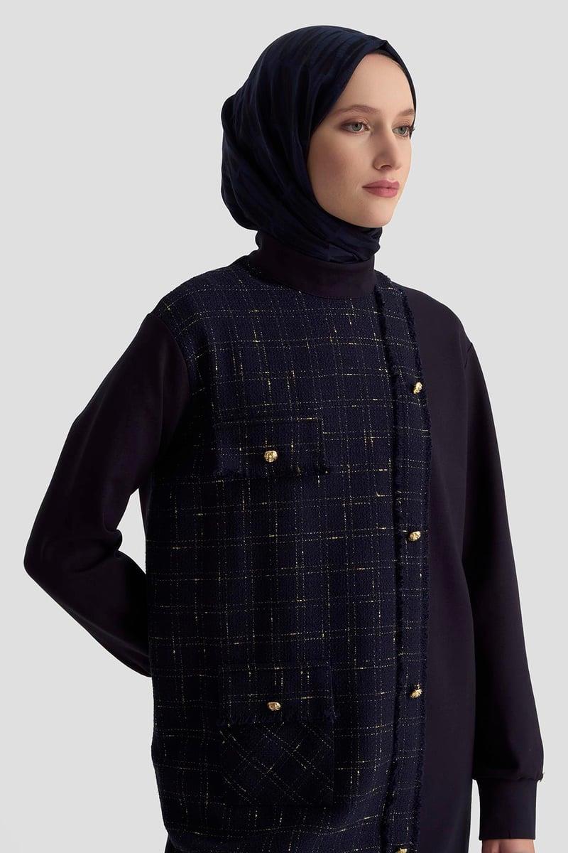 ARMİNE TREND Gold Düğme Detaylı Fermuarlı Tunik Lacivert 25KT415