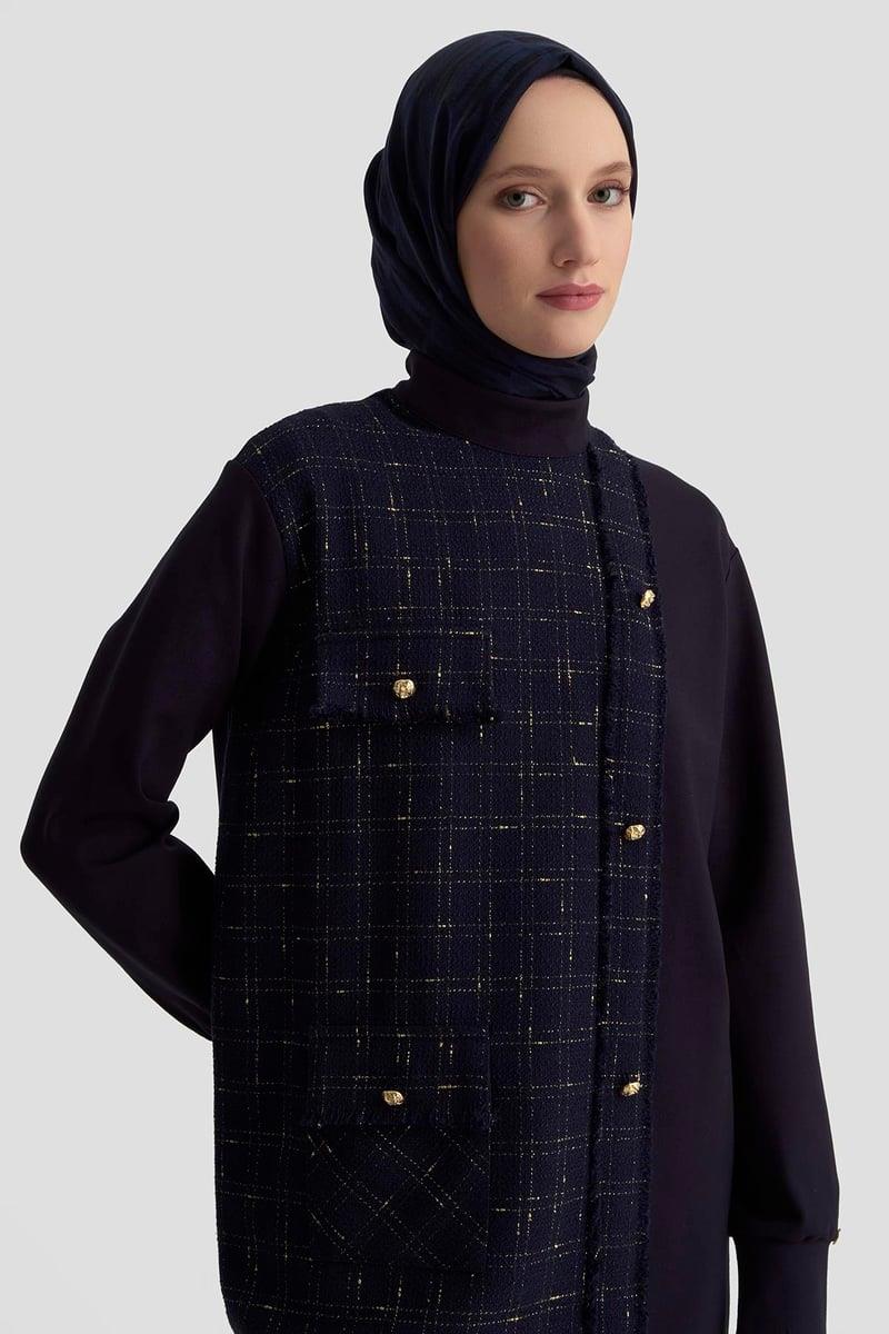 ARMİNE TREND Gold Düğme Detaylı Fermuarlı Tunik Lacivert 25KT415