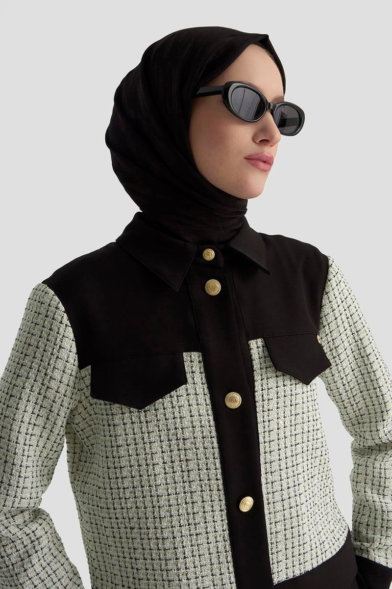 ARMİNE TREND Gold Düğme Detaylı Süs Cepli Etekli Tüvit İkili Takım Siyah 25KT605