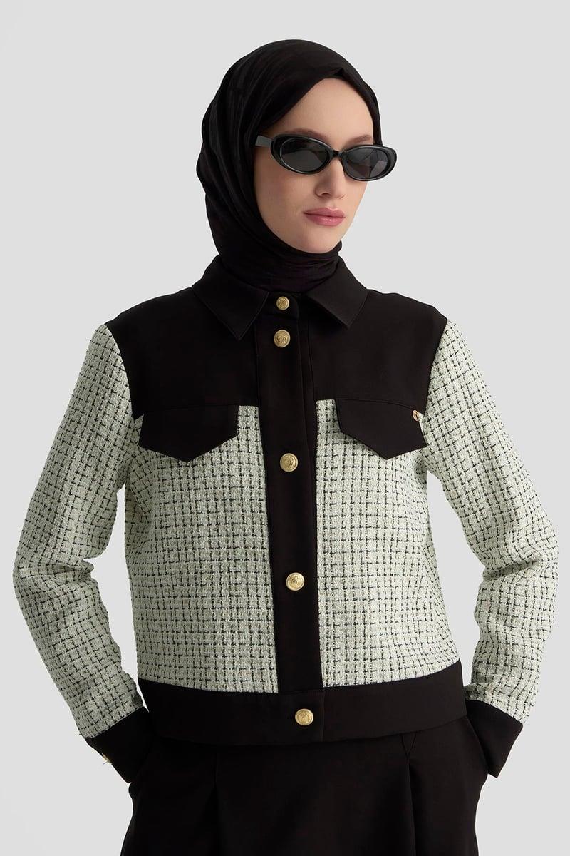 ARMİNE TREND Gold Düğme Detaylı Süs Cepli Etekli Tüvit İkili Takım Siyah 25KT605