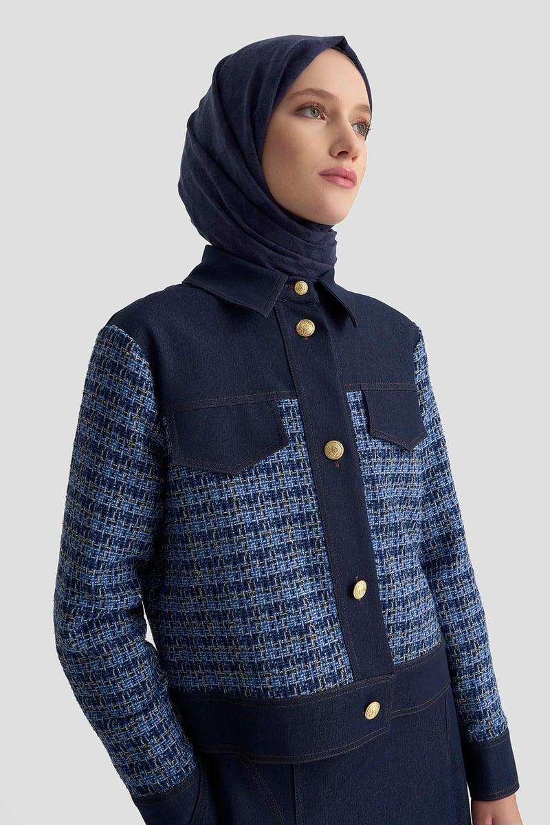 ARMİNE TREND Gold Düğme Detaylı Süs Cepli Etekli Tüvit İkili Takım İndigo 25KT605