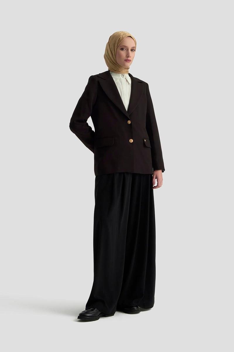 ARMİNE TREND Gold Düğmeli Astarlı Blazer Ceket Siyah 25KT520
