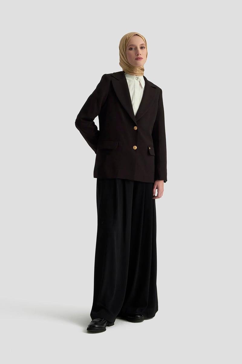 ARMİNE TREND Gold Düğmeli Astarlı Blazer Ceket Siyah 25KT520
