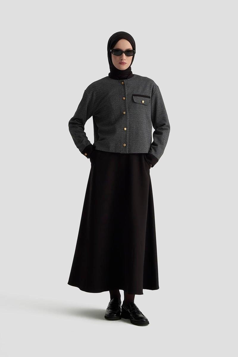 ARMİNE TREND Gold Düğmeli Süs Cepli Etekli İkili Takım Siyah 25KT608