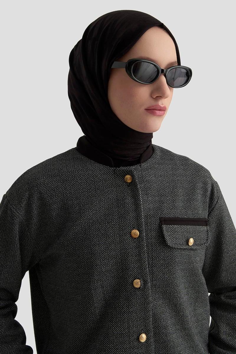 ARMİNE TREND Gold Düğmeli Süs Cepli Etekli İkili Takım Siyah 25KT608