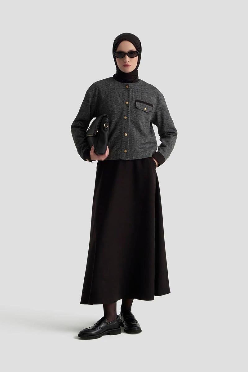 ARMİNE TREND Gold Düğmeli Süs Cepli Etekli İkili Takım Siyah 25KT608