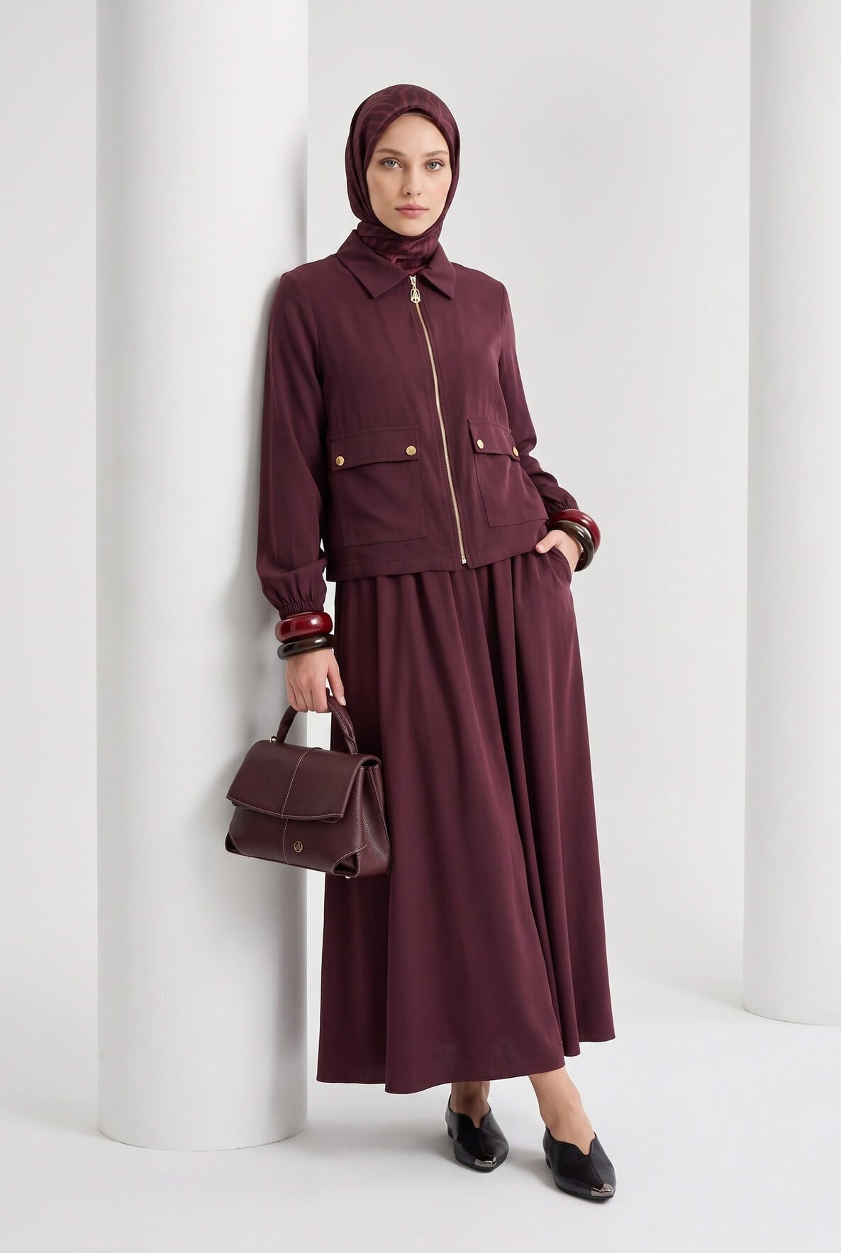 Armine TREND Gold Fermuarlı Etekli Takım Bordo 26YT621