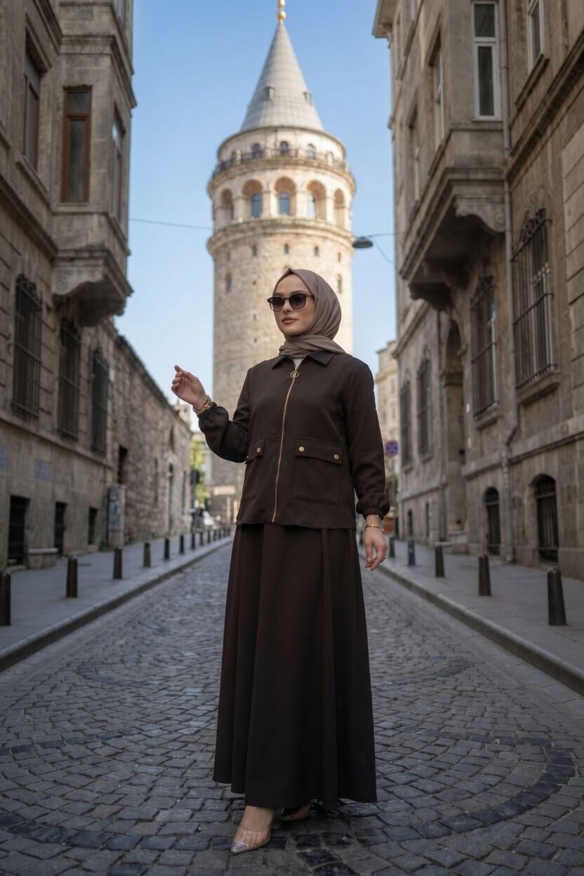 Armine TREND Gold Fermuarlı Etekli Takım Kahve 26YT621