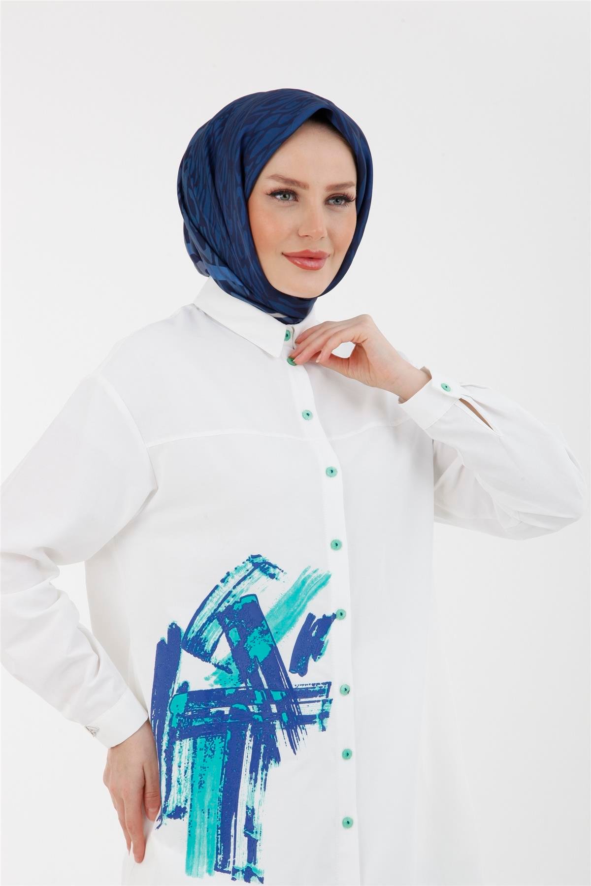 Armine Trend Gömlek 23YT415 Ekru Yeşil