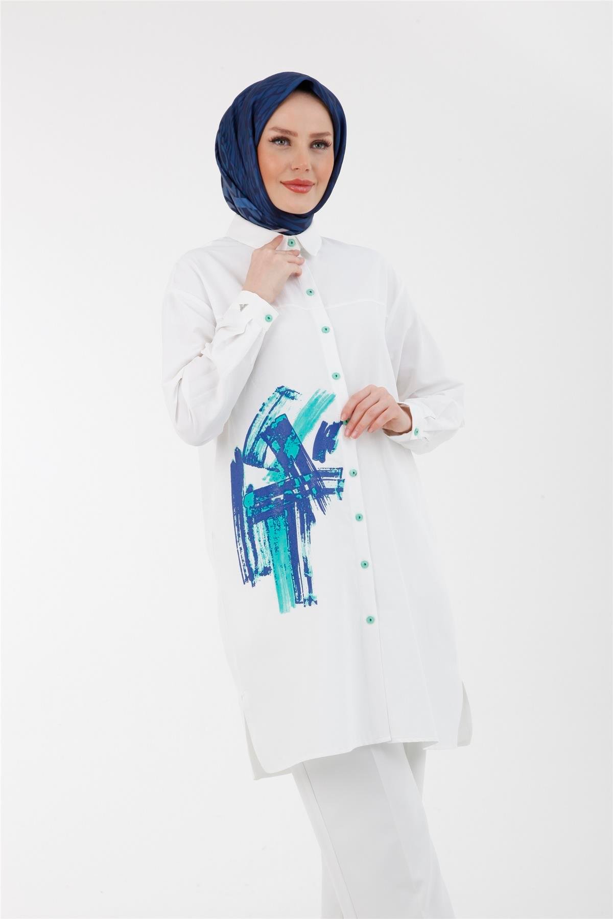 Armine Trend Gömlek 23YT415 Ekru Yeşil