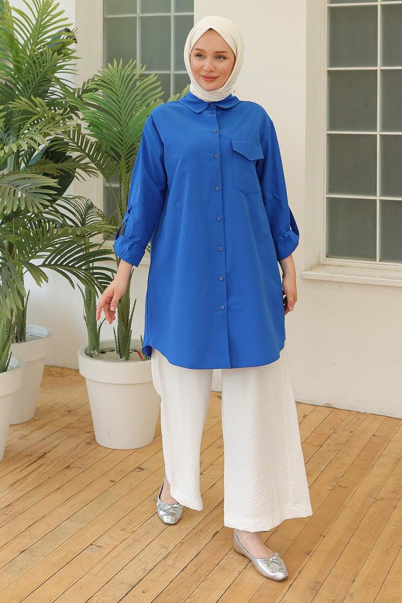 ARMİNE TREND Gömlek Yaka Cepli Tunik Saks 24YT470