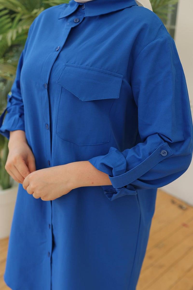 ARMİNE TREND Gömlek Yaka Cepli Tunik Saks 24YT470