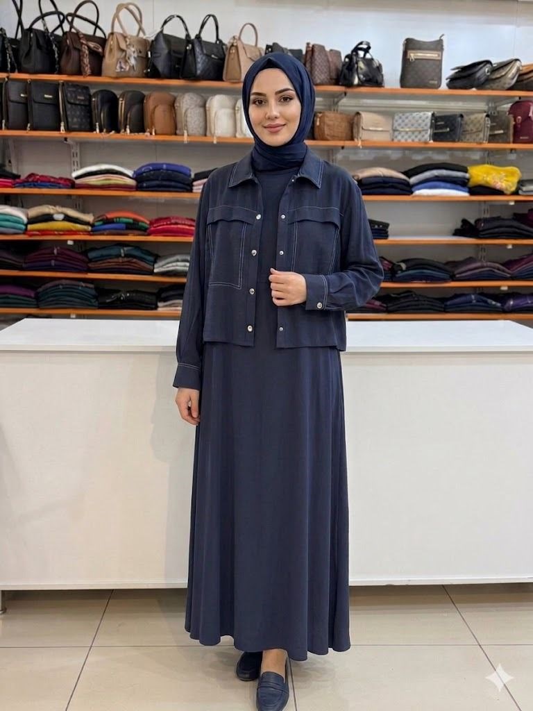 Armine TREND Gömlek Yaka Elbiseli İkili Takım Lacivert 26YT622