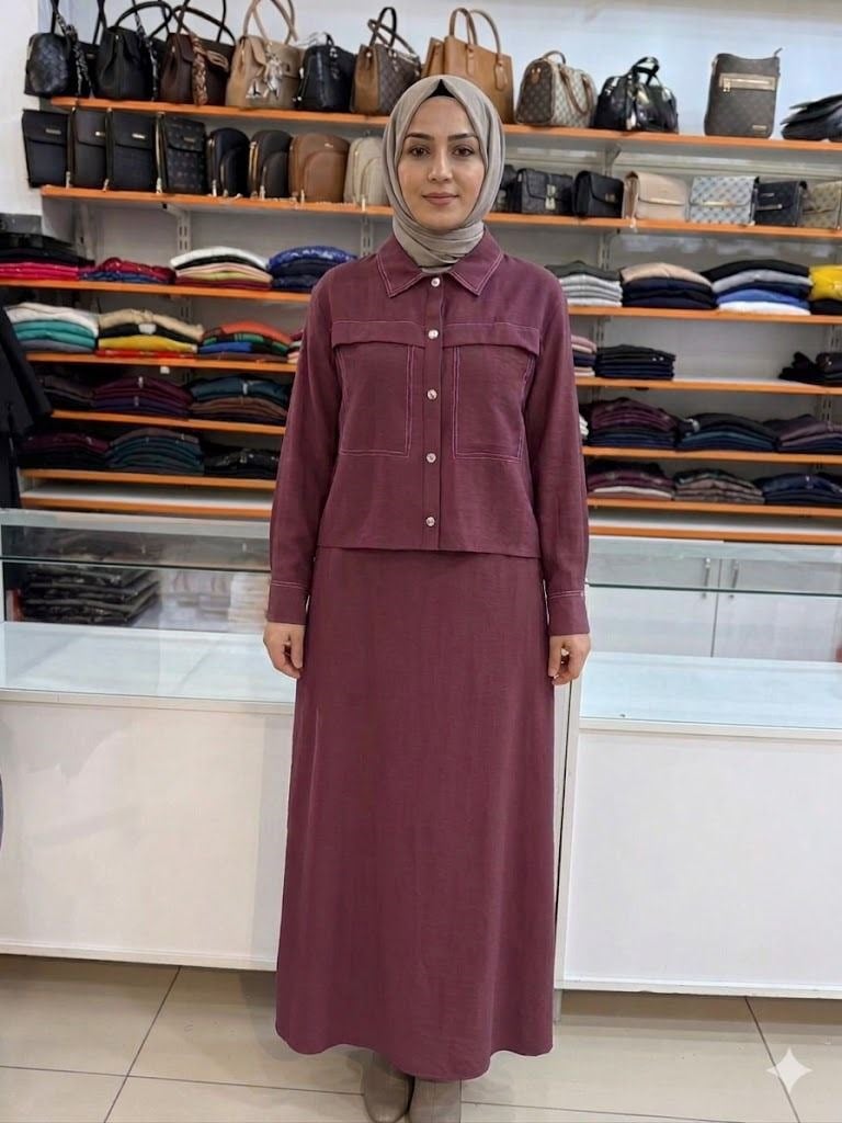 Armine TREND Gömlek Yaka Elbiseli İkili Takım Vişne 26YT622