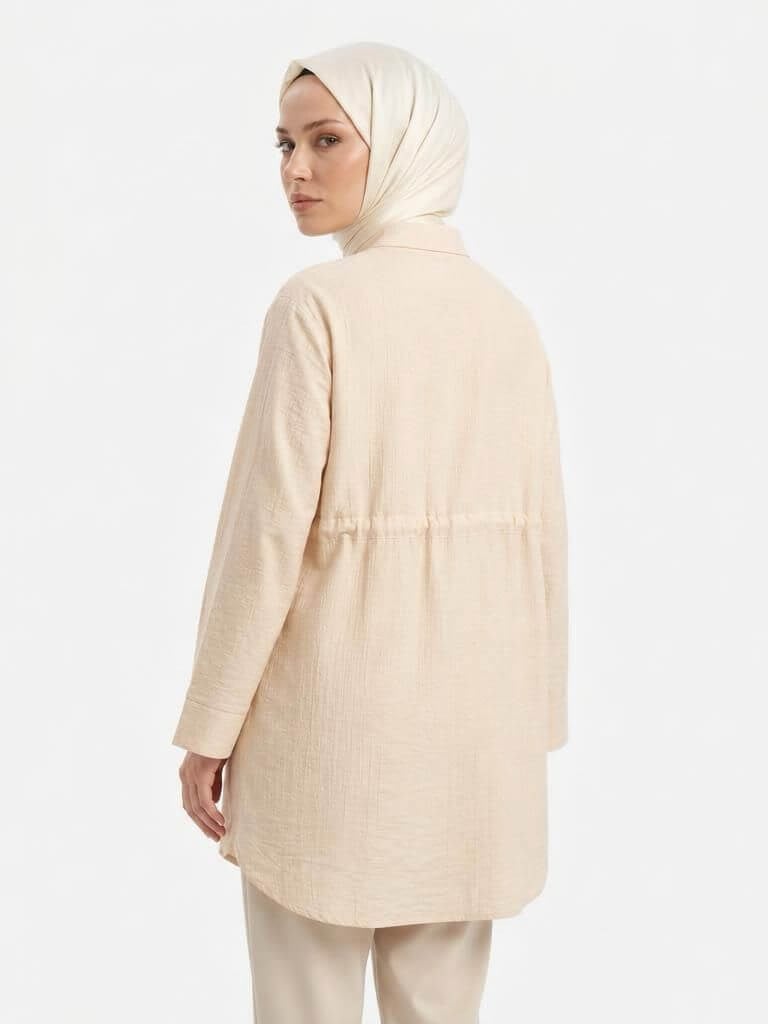 Armine TREND Hakim Yaka Boydan Fermuarlı Tunik Bej 26YT424
