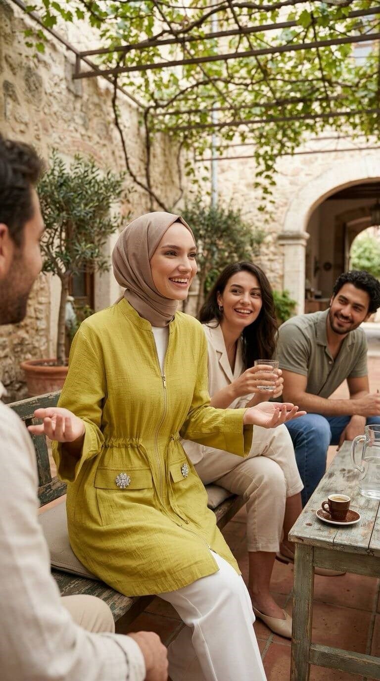 Armine TREND Hakim Yaka Boydan Fermuarlı Tunik Yağ Yeşili 26YT424