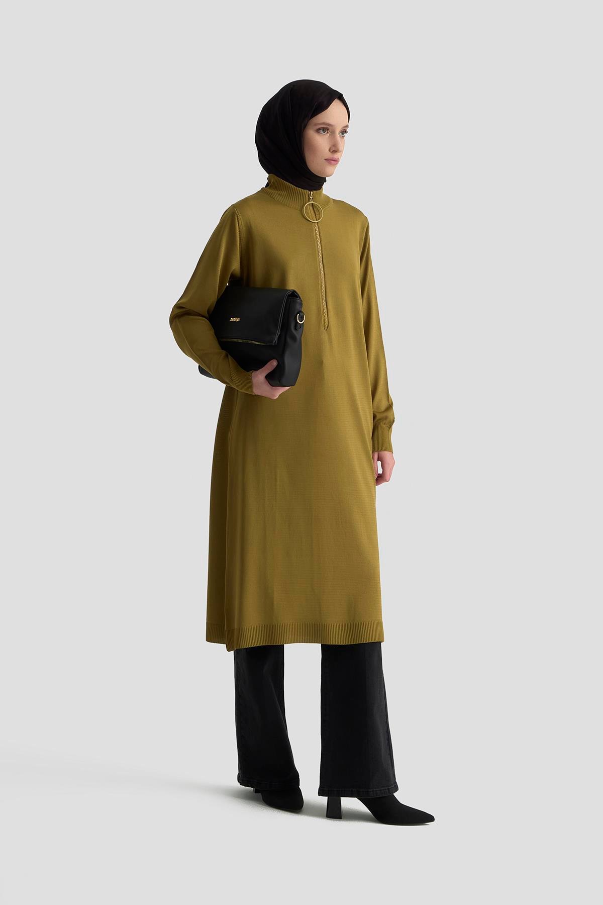 Armine TREND Halkalı Bayan Triko Tunik Yağ Yeşili 25YTD4113