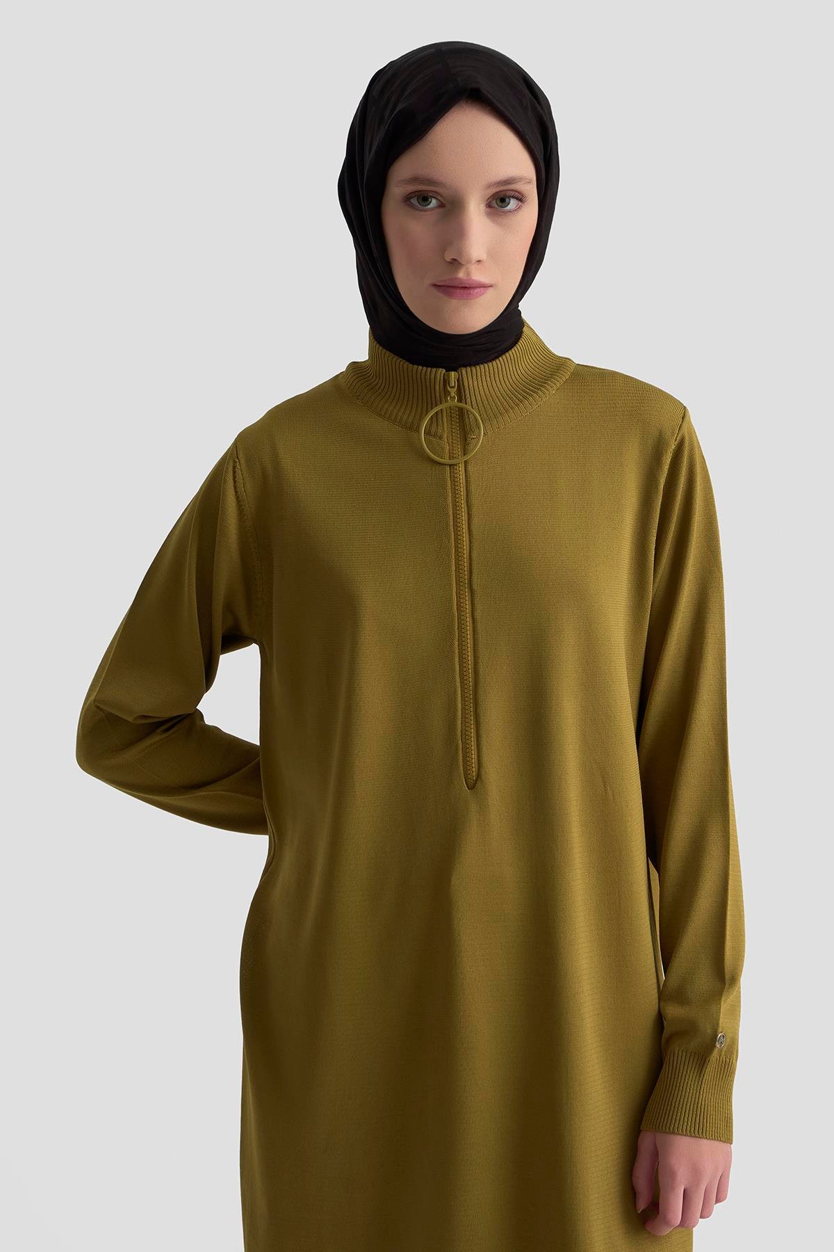 Armine TREND Halkalı Bayan Triko Tunik Yağ Yeşili 25YTD4113