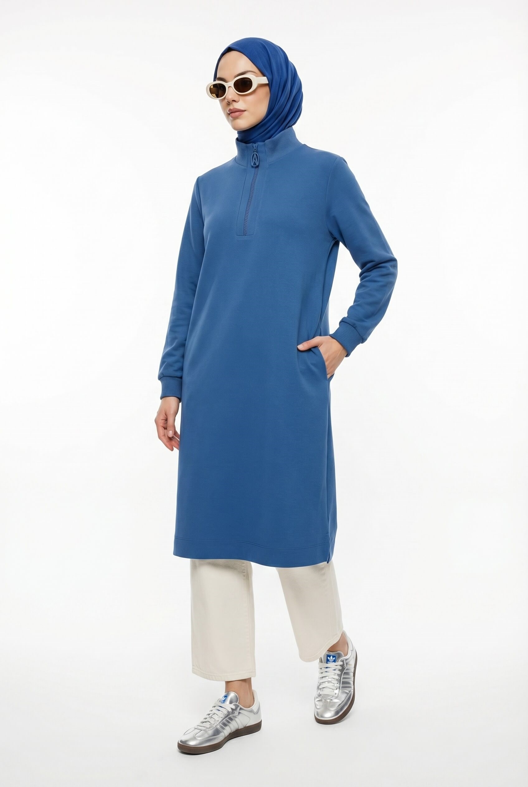 Armine TREND Halkalı Örme Kumaş Tunik Mavi 25KT465